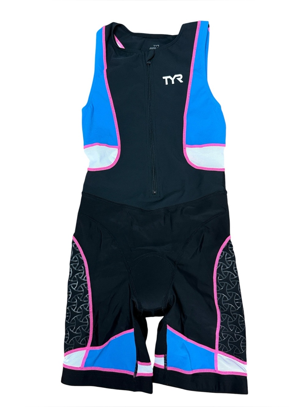 TYR WOMENS TRIATHLON RACESUIT KIT FRONT ZIPPER ATHLETIC FIT SZ LARGE BLACK BLUE